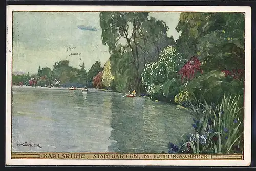 Künstler-AK Göhler: Karlsruhe, Stadtgarten, im Frühlingsschmuck