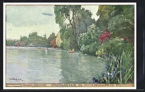 Künstler-AK Göhler: Karlsruhe, Stadtgarten, im Frühlingsschmuck