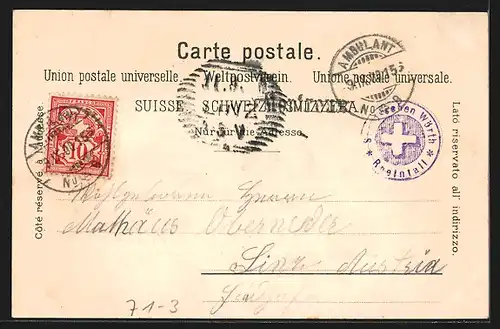 AK Rheinfall mit Eisenbahnbrücke, Schlösschen Wörth