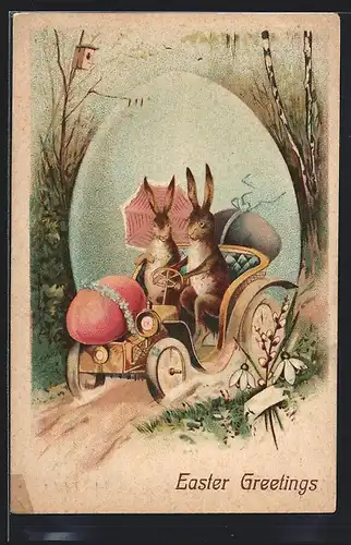AK Osterhasen in Automobil, Ostereier