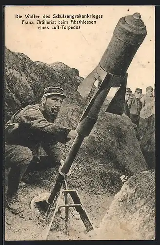 AK Franz. Artillerist beim Abschiessen eines Luft-Torpedos
