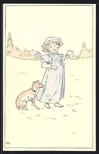 Künstler-AK Brüder Kohn (B.K.W.I) Nr. 982-2: Kleines Mädchen mit Stielbrille und Hund