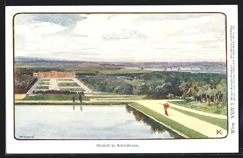 Künstler-AK Philipp + Kramer Nr. XXIV /7: Schönbrunn, Gloriett aus der Vogelschau