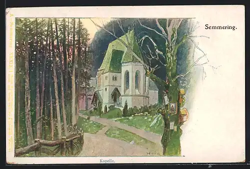 Künstler-AK Semmering, Kapelle am Waldrand