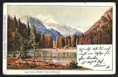 Künstler-AK Philipp + Kramer Nr. VIII /5, sign. Anton Hlavacek: Lago Bianco in Südtirol