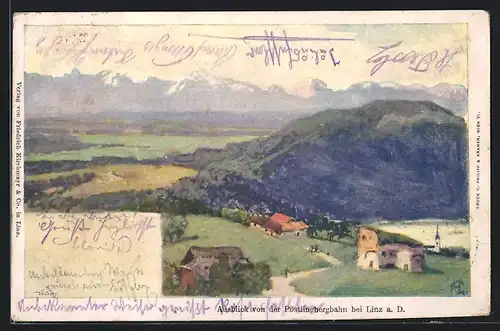 Künstler-AK Ausblick von der Pöstlingbergbahn