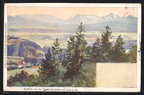 AK Linz a. D., Blick vom Pöstlingberg auf die Landschaft