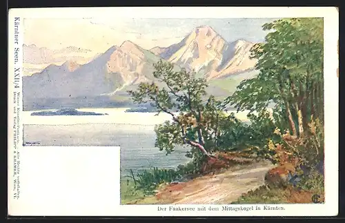 Künstler-AK Philipp + Kramer Nr. XXII /4: Der Faakersee mit dem Mittagskogel