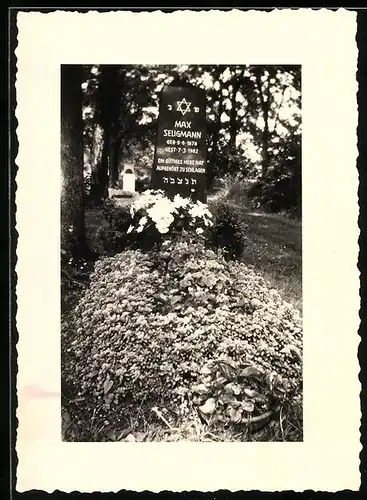 Fotografie jüdisches Grab des Max Seligmann 1878-1962, Grabstein mit Davidstern
