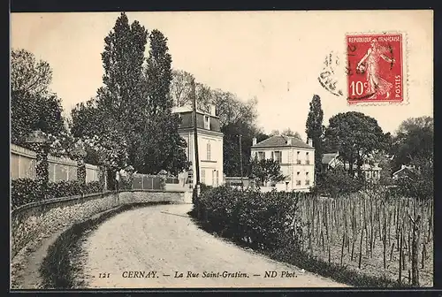 AK Cernay, La Rue Saint-Gratien, Strassenpartie