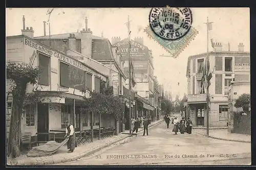 AK Enghien-les-Bains, Rue du Chemin de Fer, Strassenpartie