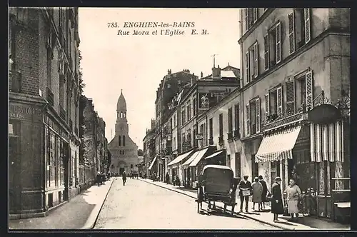 AK Enghien-les-Bains, Rue Mora et l`Eglise