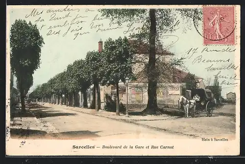 AK Sarcelles, Boulevard de la Gare et Rue Carnot
