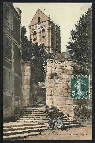 AK Auvers, L`Escalier de l`Eglise