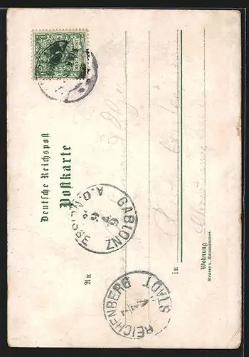 Lithographie Durlach, Strassenpartie im Ortskern