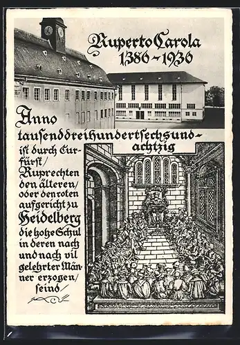 AK Heidelberg, 550 Jahre Universität Heidelberg, Ruperto Carola 1930, Ganzsache