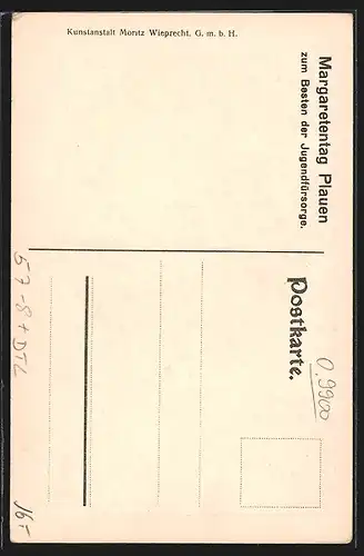 Künstler-AK Plauen i. V., Margeritentag, Mädchen mit Margeriten auf einer Wiese