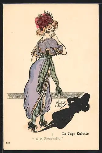 Künstler-AK sign. F. Lafon: Frau im Hosenrock, La Jupe-Culotte