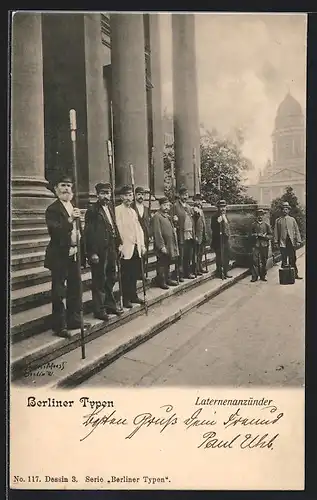 AK Berlin, Laternenanzünder am Gendarmenmarkt