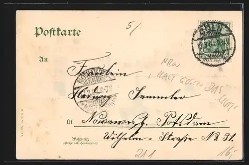 Lithographie Köln a. Rh., Hohenstaufenring vom Barbarossa-Platz gesehen, Halt gegen das Licht: beleuchtete Fenster