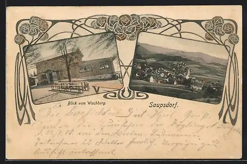 Passepartout-AK Saupsdorf, Blick zum Gasthaus Wachberg, Gesamtansicht