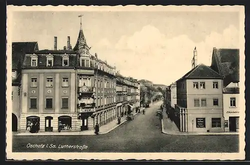 AK Oschatz i. Sa., Blick in die Lutherstrasse