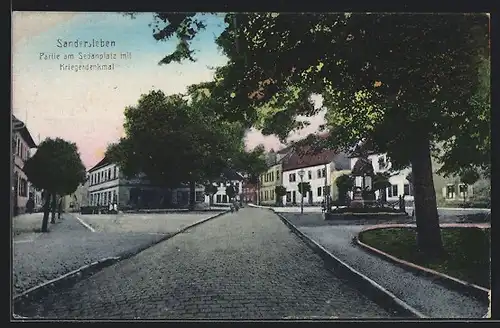 AK Sandersleben, Partie am Sedanplatz mit Kriegerdenkmal