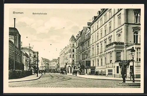 AK Bremen, Bahnhofstrasse mit Hotel Stadt Hamburg