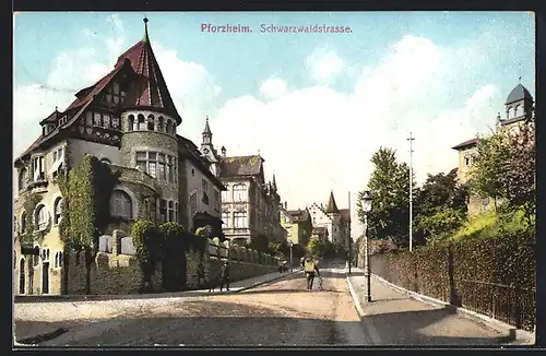 AK Pforzheim, Blick in die Schwarzwaldstrasse