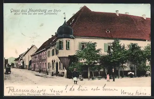 AK Neuenburg a. Rhein, Hotel Witz (zu den zwei Schlüsseln) im Sommer