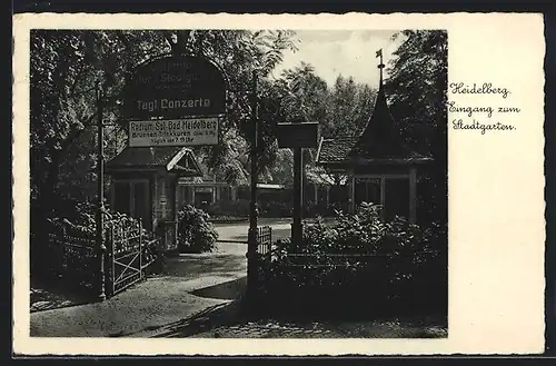 AK Heidelberg, Eingang zum Stadtgarten / Restaurant Kur- und Stadtgarten