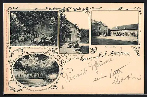 Passepartout-AK Heidelberg, Hotel-Restaurant Speierershof E. Schmidt mit Garten und Hof