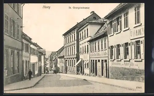 AK Alzey, St. Georgenstrasse mit Restauration