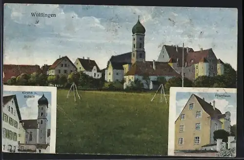 AK Wülflingen, Teilansicht, Kirche u. Schule, Pfarrhaus