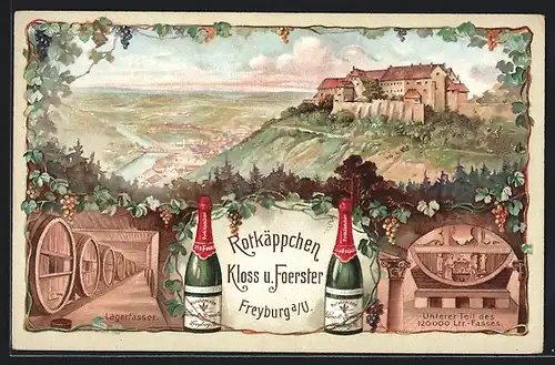 Lithographie Freyburg a. U., Rotkäppchen Kloss u. Foerster, Lagerfässer