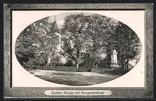 AK Zechin, Kirche mit Kriegerdenkmal