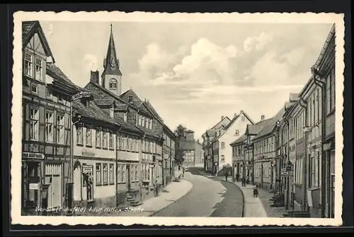 AK Worbis /Eichsfeld, Strasse mit Kirche aus der Vogelschau