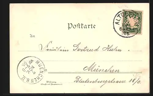 Vorläufer-Lithographie Neuötting, 1895, Stadtplatz, Kirche, Stadttor