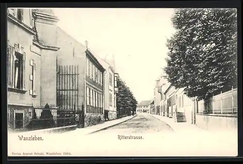 AK Wanzleben, Ritterstrasse mit Bäumen