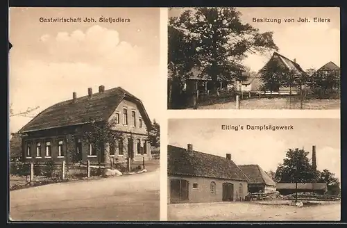 AK Gristede, Gasthaus von Joh. Siefjediers, Eiting's Dampfsägewerk