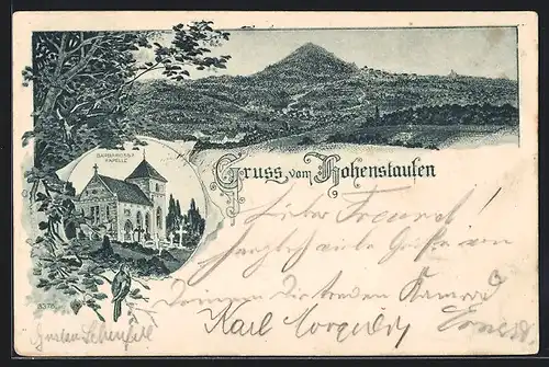 Lithographie Hohenstaufen, Barbarossa-Kapelle, Panorama