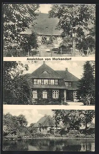 AK Merkendorf, Reetgedecktes Haus am Wasser