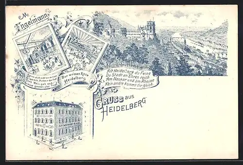 Lithographie Heidelberg, Restaurant Zur weissen Rose, Totalansicht