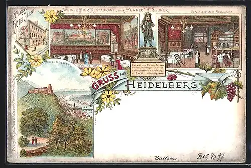 Lithographie Heidelberg, Restaurant Perkeo Hotel Garni, Zwerg Perkeo