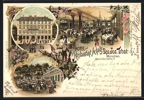 Lithographie München, Hotel und Restaurant Achatz am Maximiliansplatz 8, Zwerge