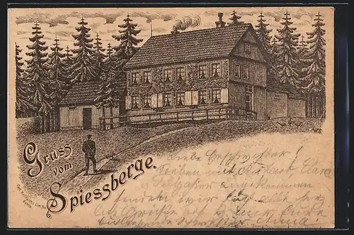 Lithographie Friedrichroda, Gasthaus Spiessberge