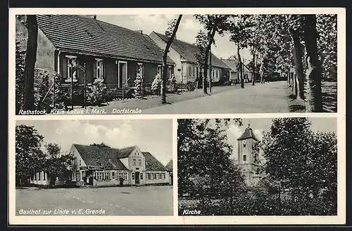 AK Rathstock, Gasthof zur Linde, Dorfstrasse, Kirche