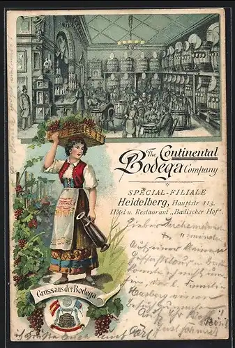Lithographie Heidelberg, The Continental Bodega Company, Frau in Tracht