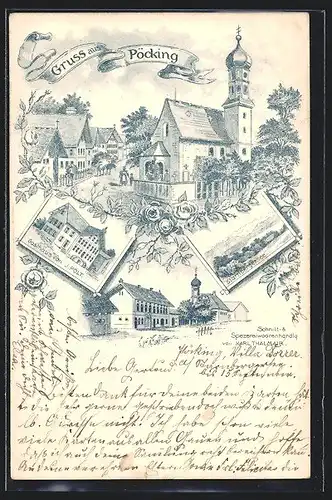 Lithographie Pöcking, Gasthaus von J. Pölt, Handlung von Karl Thalmair
