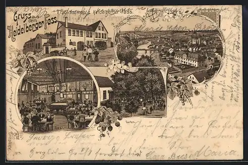 Lithographie Diez a. d. Lahn, Gasthaus Heidelberger Fass, Ortsansicht